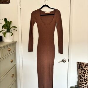 Meshki Chocolate Long Sleeve Midi Dress